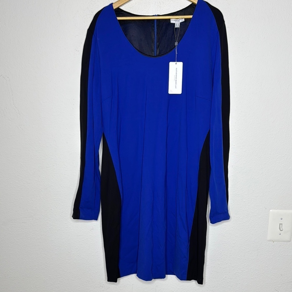 Katherine Barclays NWT blue /black color block  lined bodice dress size XL